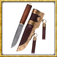 Wikinger Messer aus Damaststahl mit Holzgriff