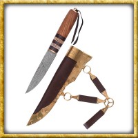 Wikinger Messer aus Damaststahl mit Holz/Knochengriff